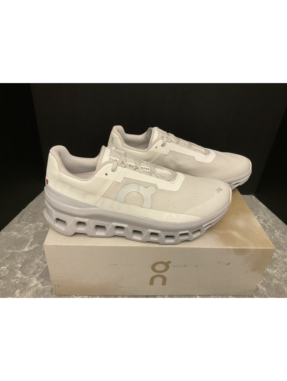 New! Mens On Cloudmonster White/Glacier Running Shoes. Size 10M. Awesome Shoes!